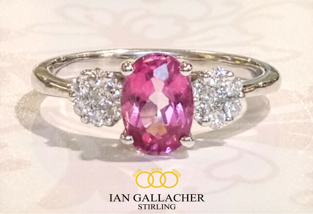 18ct white gold pink sapphire and diamond ring