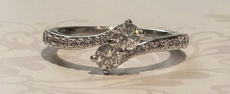 18ct white gold two stone twist ring