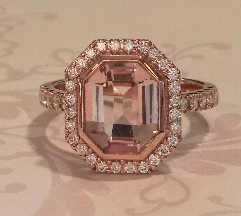 18ct rose gold morganite and diamond ring