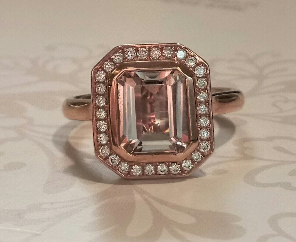 9ct rose gold morganite and diamond ring