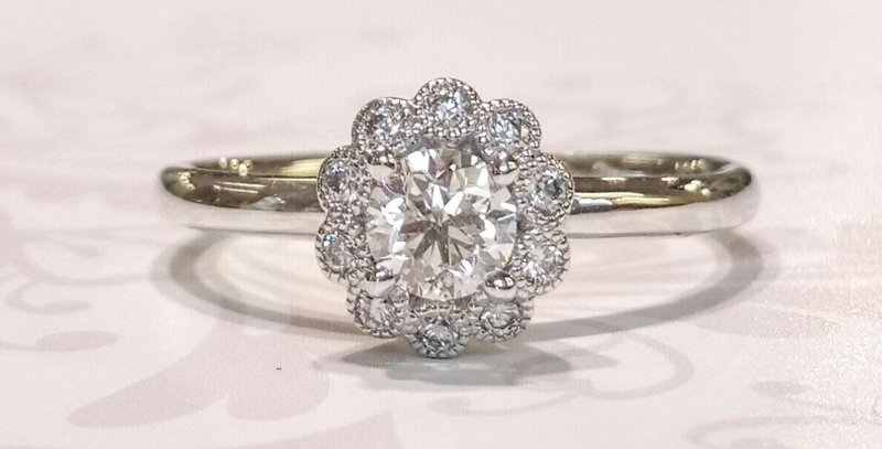 18ct white gold diamond cluster ring.