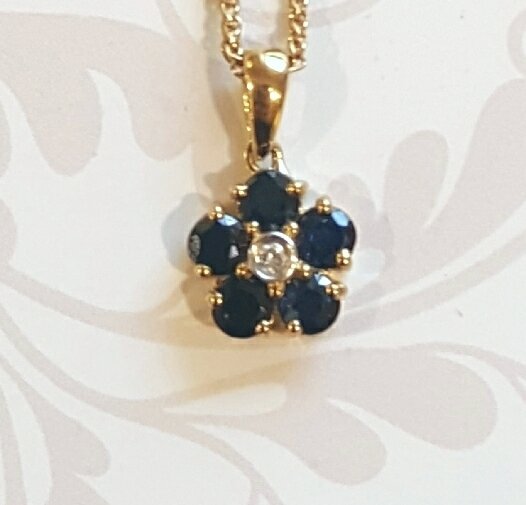 9ct yellow gold sapphire and diamond pendant