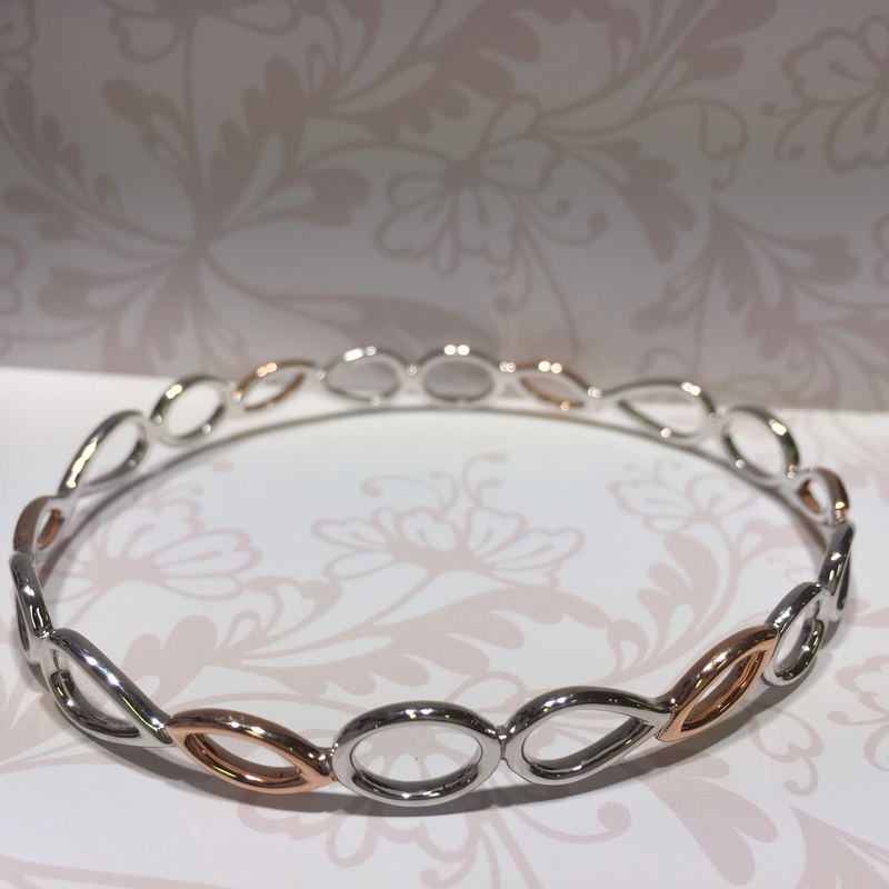 Silver and rose gold plated bangle