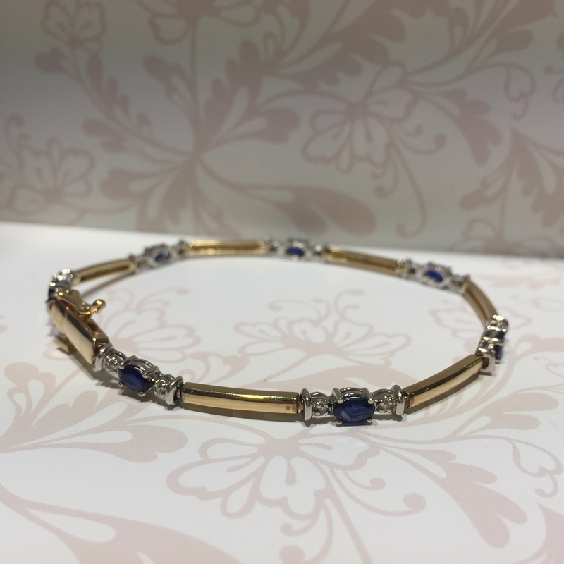 9ct yellow gold sapphire and diamond bracelet