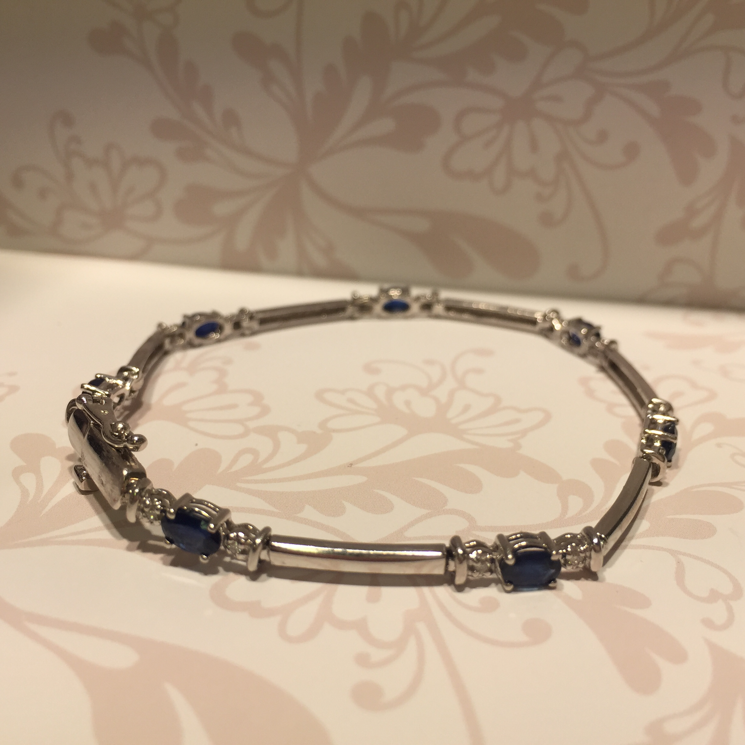 9ct white gold sapphire and diamond bracelet