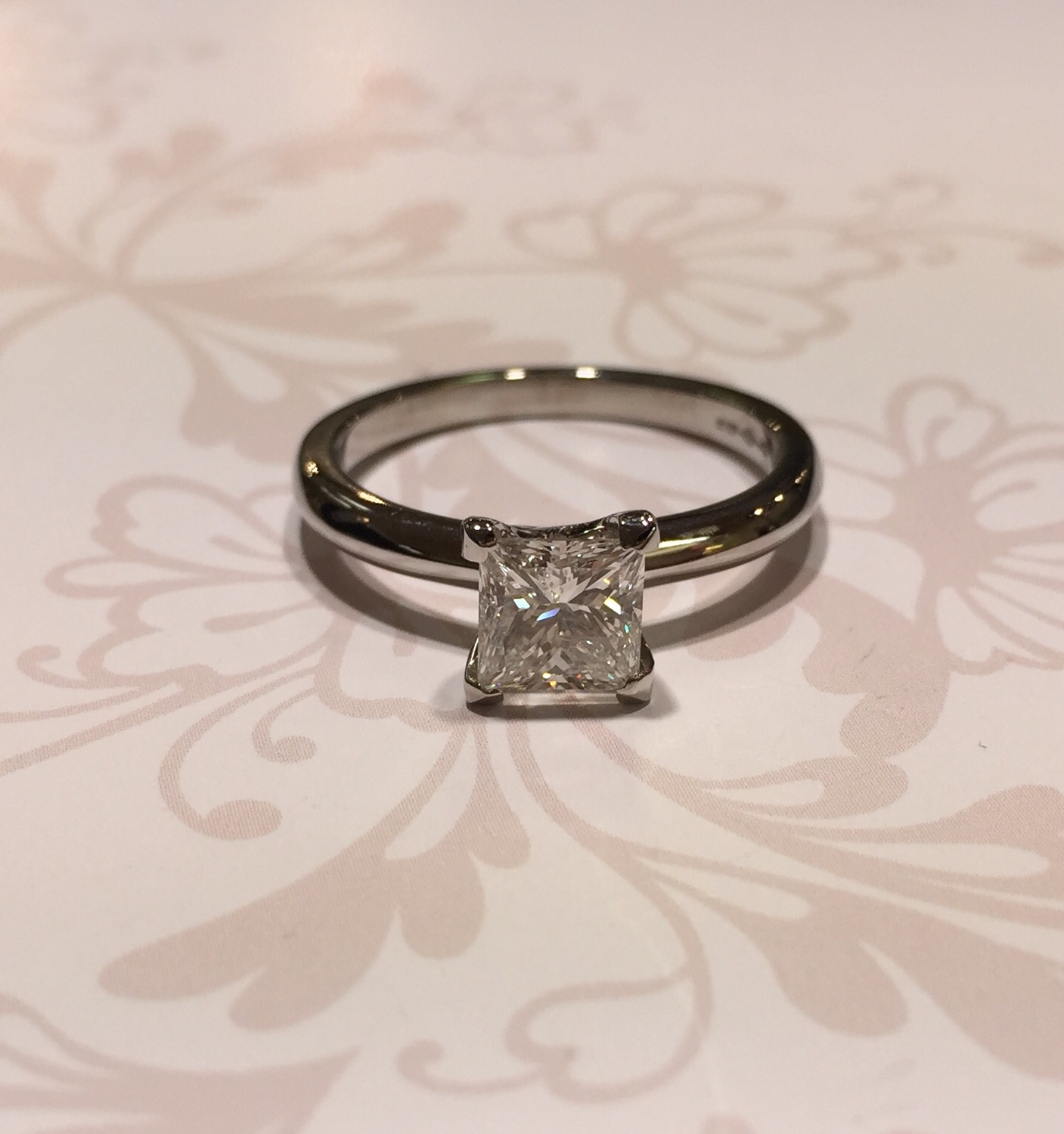 Platinum sapphire and diamond ring