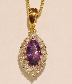 9ct yellow gold amethyst and diamond pendant