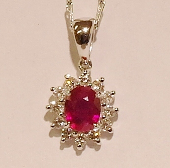18ct white gold ruby and diamond pendant