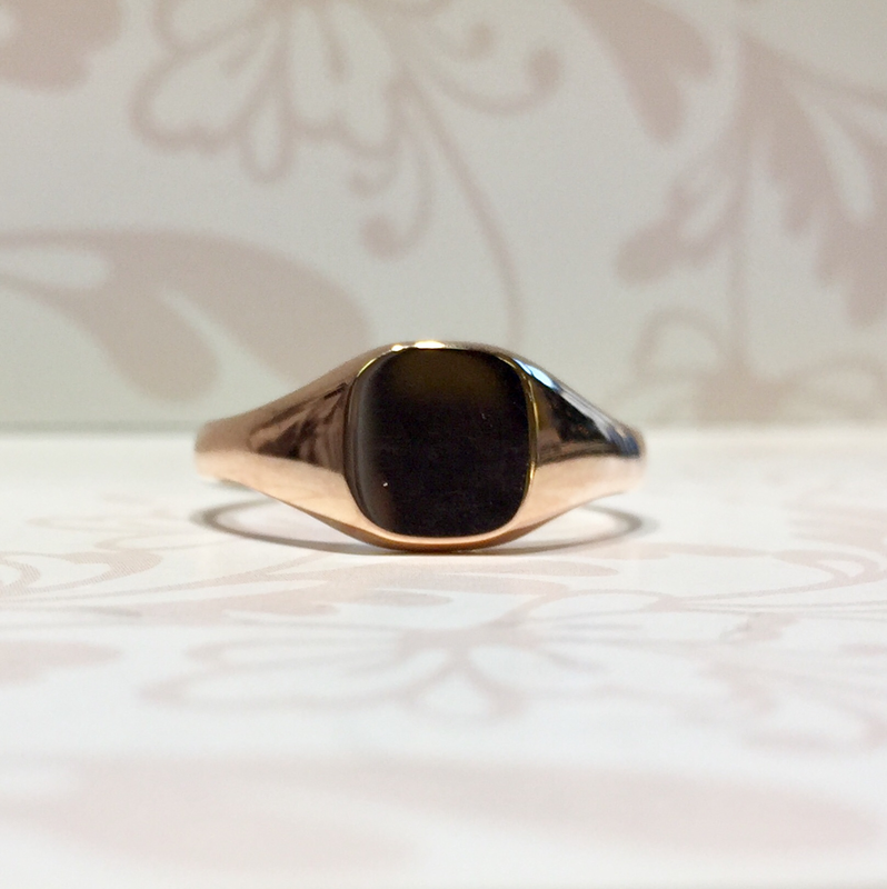 9ct rose gold cushion signet ring
