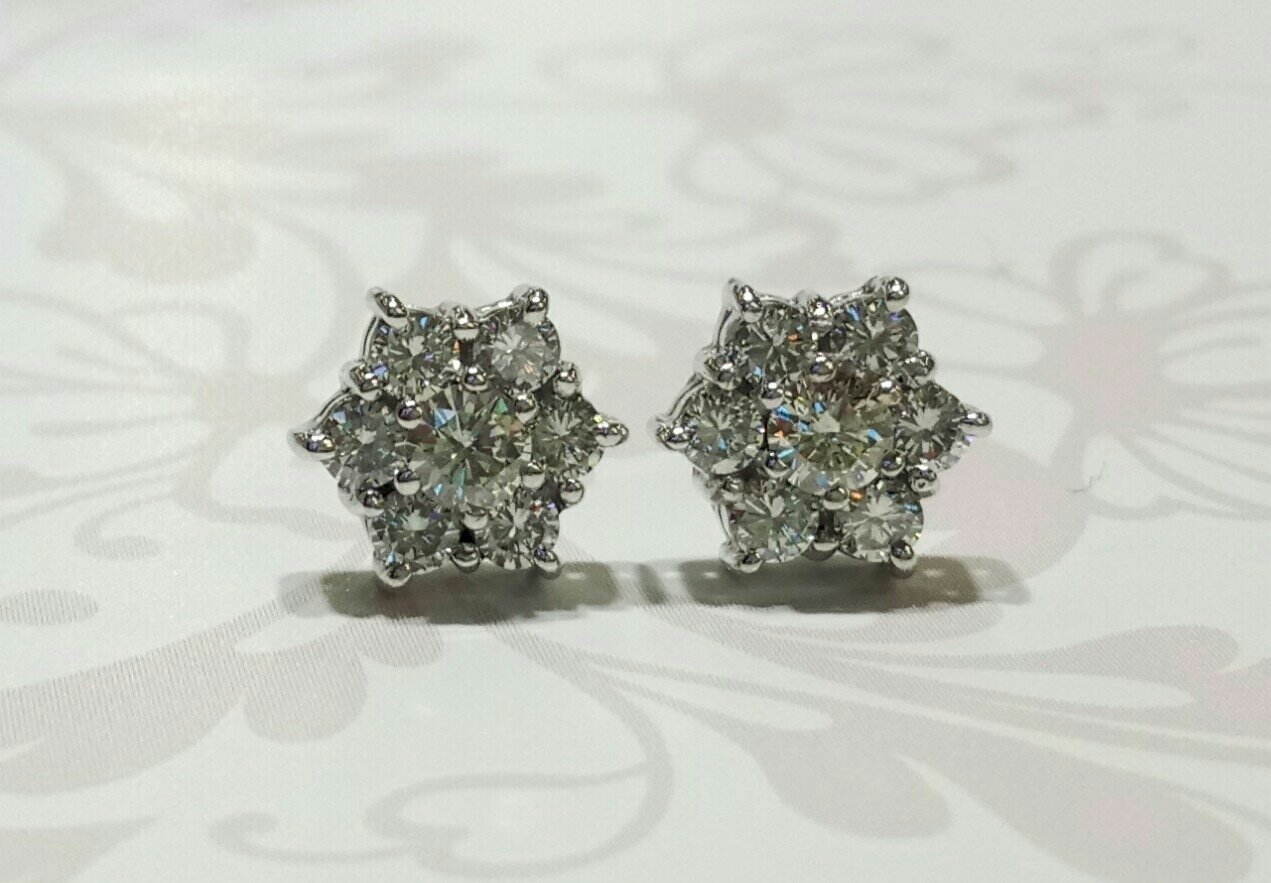 18ct white gold diamond cluster earrings