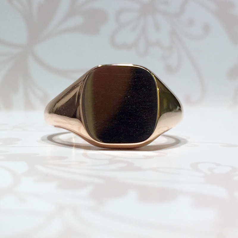 9ct rose gold cushion signet ring