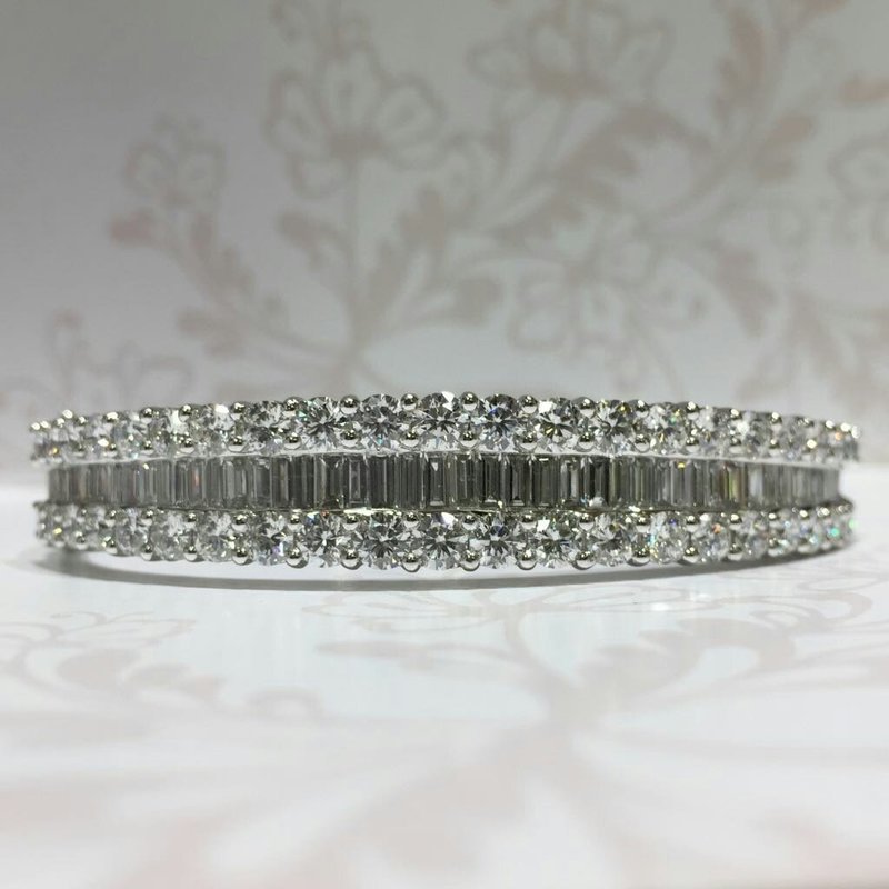 Platinum baguette and round diamond bangle