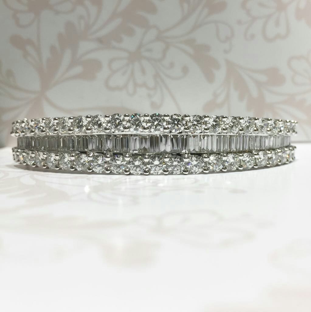 18ct white gold round and baguette diamond bangle