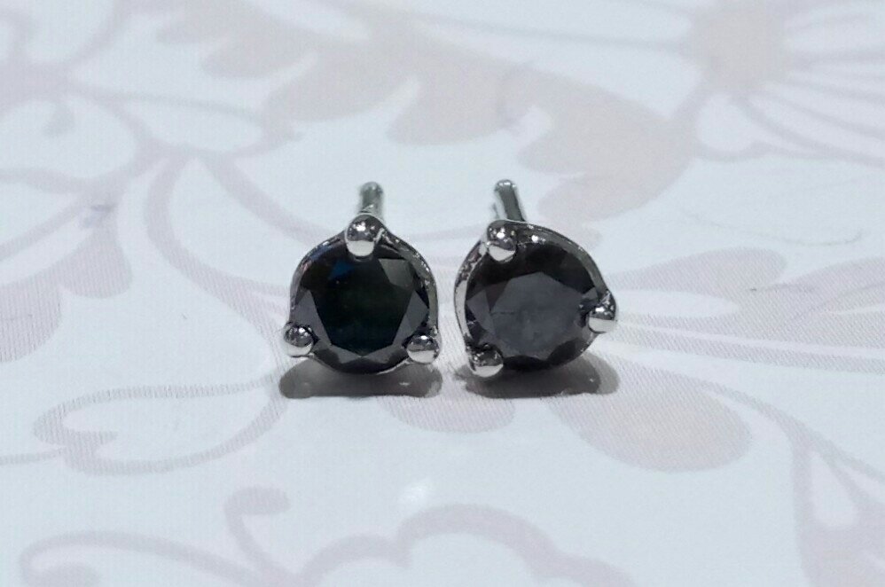 9ct white gold black diamond stud earrings