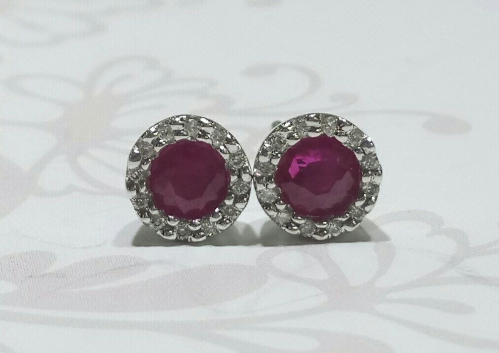 18ct white gold ruby and diamond stud earrings