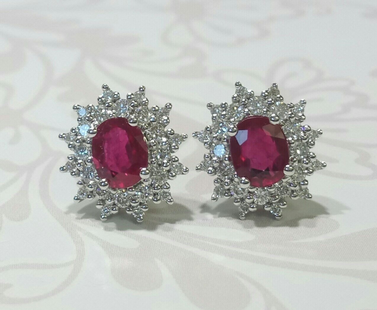 18ct white gold ruby and diamond cluster earrings