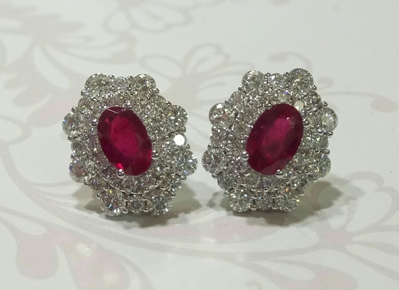 18ct white gold ruby and diamond stud earrings