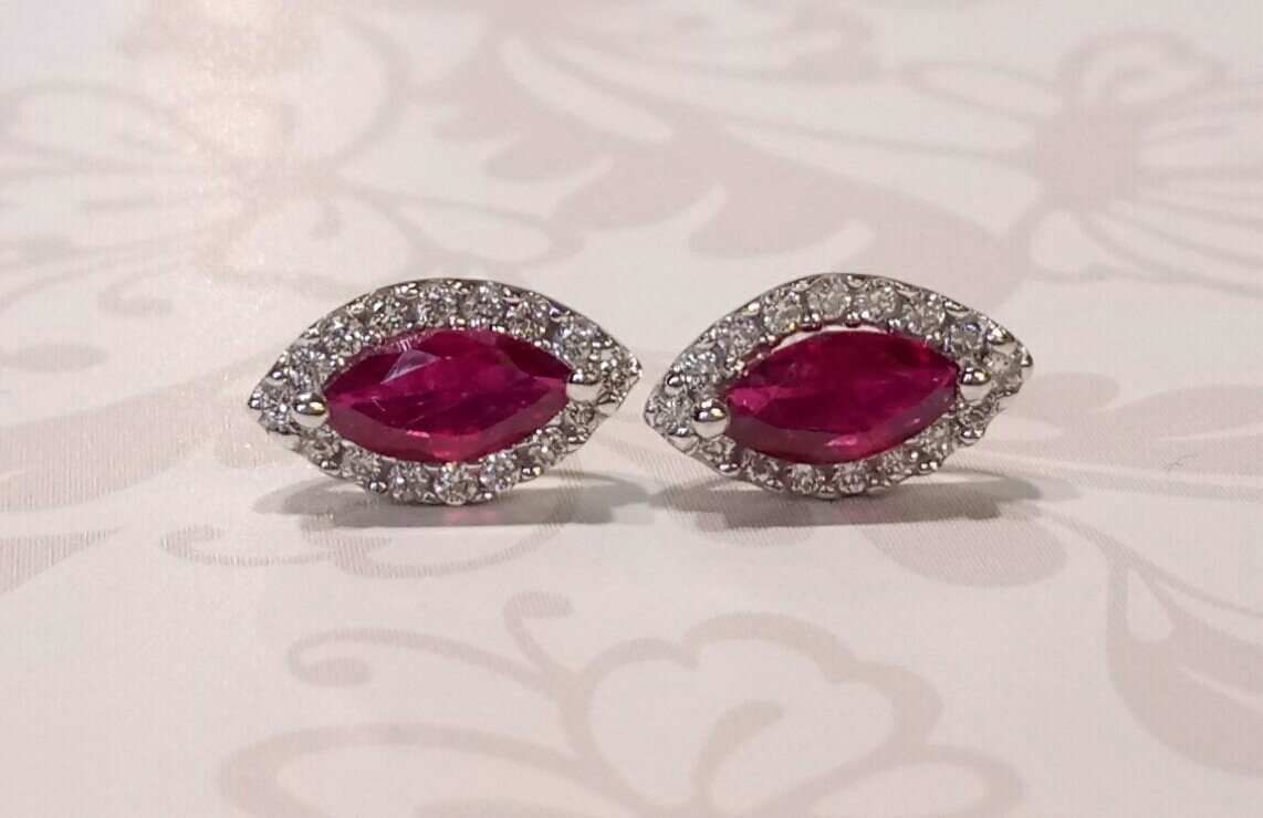 18ct white gold ruby cluster earrings