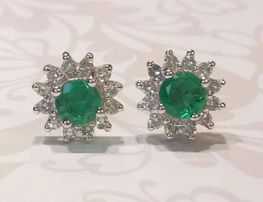 9ct white gold emerald and diamond earrings