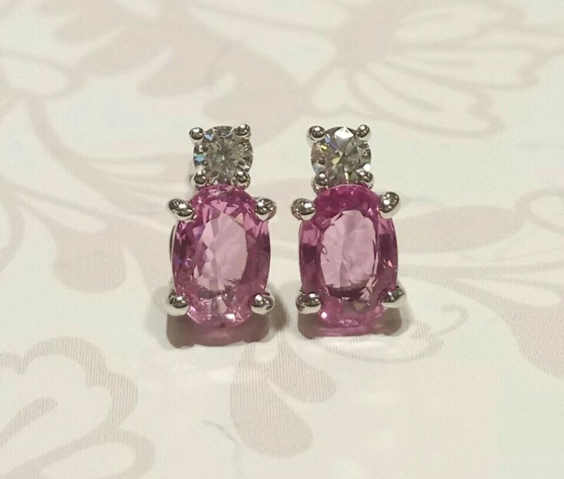18ct white gold pink sapphire and diamond stud earrings