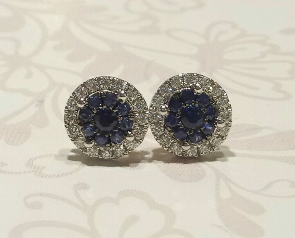 18ct white gold sapphire and diamond stud earrings