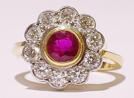 18ct ruby and diamond cluster ring