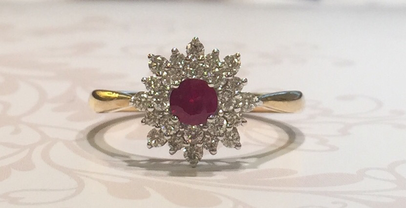 9ct ruby and diamond cluster ring