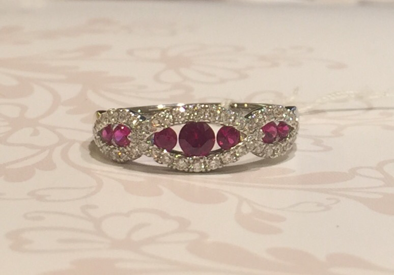 18ct white gold, ruby and diamond dress ring