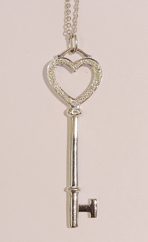 9ct white gold diamond key pendant