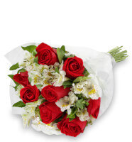 Ramo de 8 Rosas Rojas y Alstroemeria