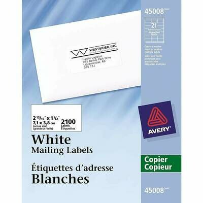 Avery White Copier Address Labels, 2-13/16" x 1-1/2", 2,100/Pack