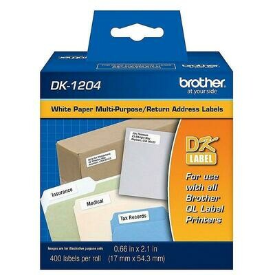 Brother 0.66 in x 2.1 in (17 mm x 54.3 mm) Multi Purpose Paper Labels (400 Labels)