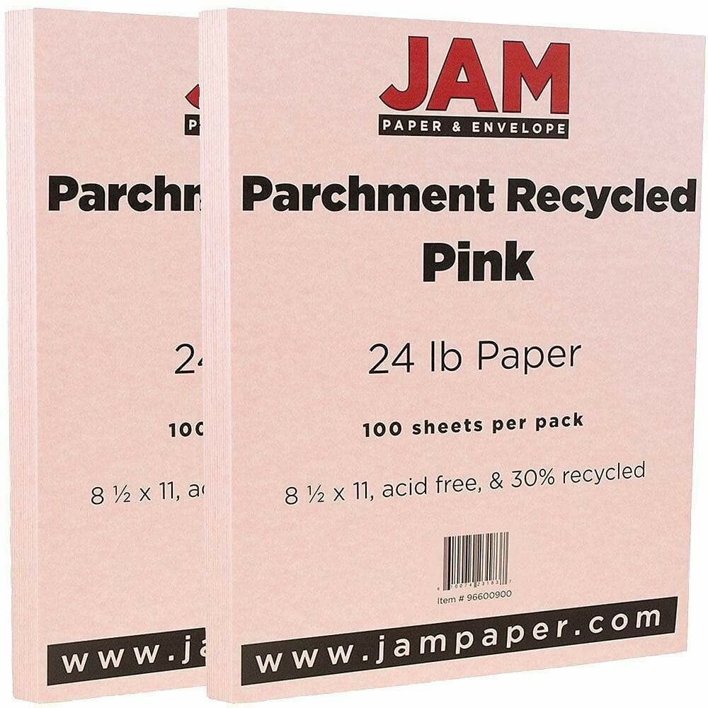 JAM Paper Parchment Paper, 8.5 x 11, 24lb Pink Recycled, 100/pack
