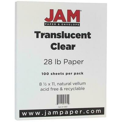 JAM Paper Translucent Vellum Paper, 8.5 x 11, 28lb Clear, 100 Pack