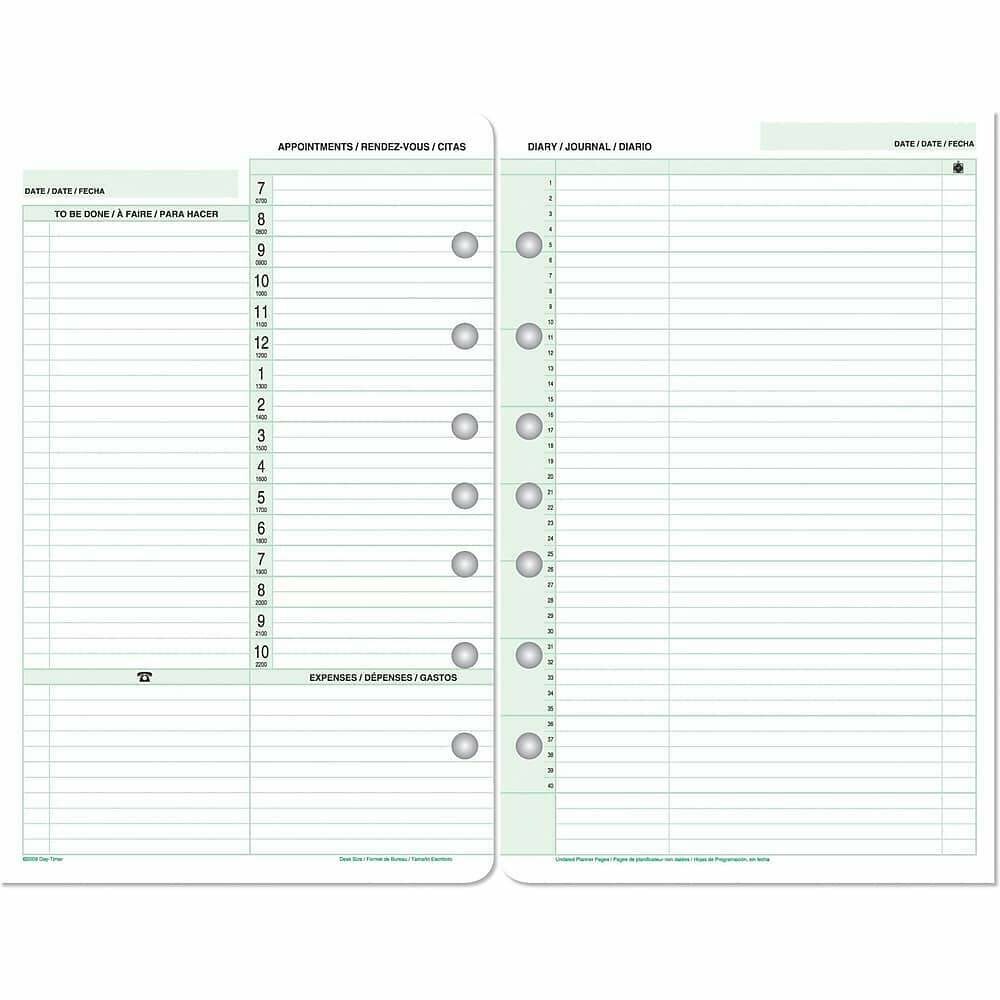 Day-Timer Undated Organizer Refills, 2 Pages/Day, 5-1/2" x 8-1/2", Bilingual