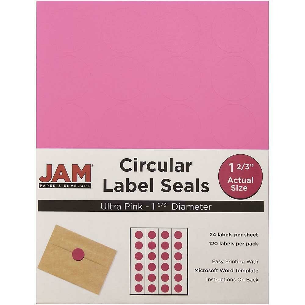 JAM Paper Round Circle Label Sticker Seals, 1 2/3 inch diameter, Ultra Pink - 120/pack