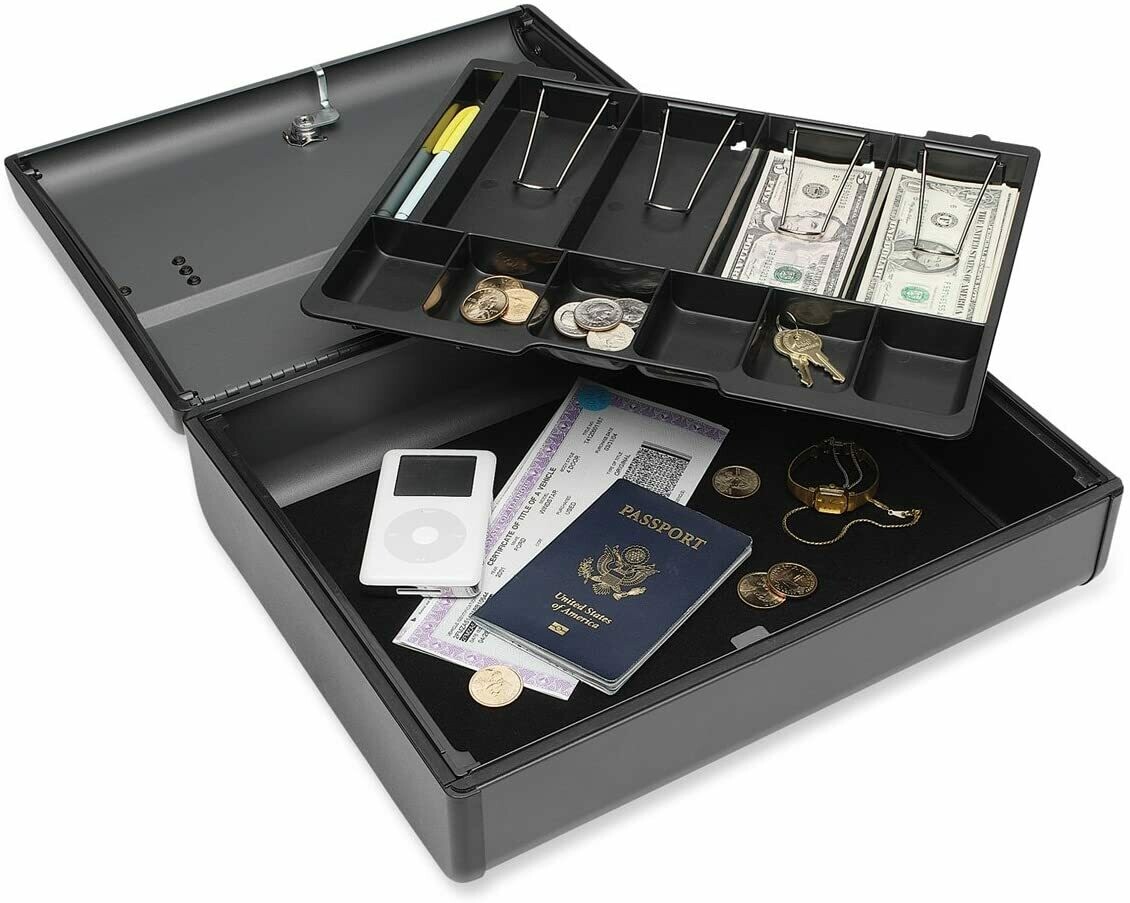 Steelmaster Elite 2217020G2 Cash Box Charcoal Gray - 4.25" Height x 14.7" Width x 11.25" Depth (Small imperfections)
