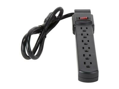 Rosewill RPS-110PK - 6-Outlet Power Strip - Black, 125V Input Voltage, 1875 Watts Maximum Power, 3 Feet Cord