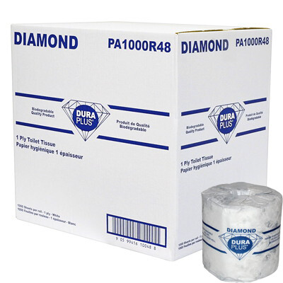 DuraPlus Bathroom Tissue, 1-Ply, White, 1,000Sheets/Roll, 48/Case