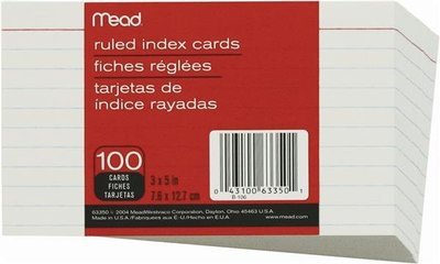 HILROY Mead Index Cards, Ruled, 3" x 5", 100/Pack