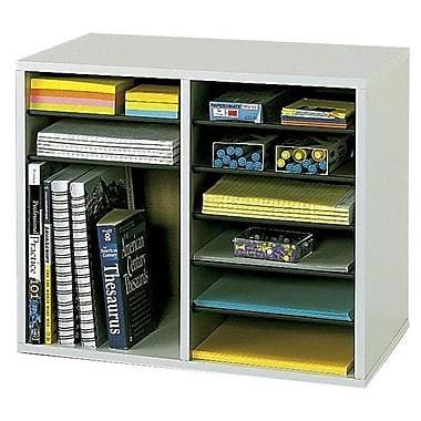 Safco 9420 Wood Vertical Adjustable Literature Organizer, 12 Compartments, Grey