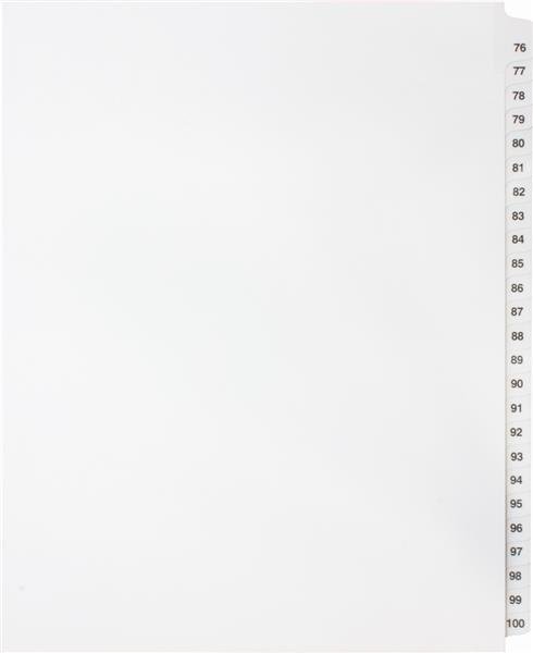 Mark Maker Legal Exhibit Index Tab Set of White Single Tabs, 1/25th Cut, Letter Size, No Holes, Number 76 - 100