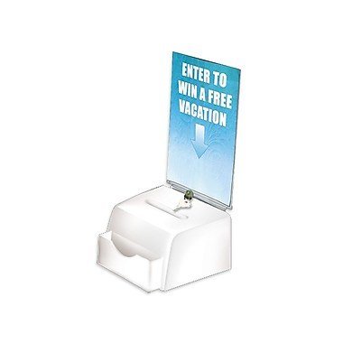 Azar Displays Medium Moulded Suggestion Box with Pocket, Lock and Key, White