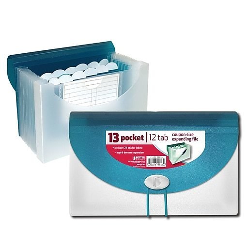 Better Office Products 13-Pocket Expanding File, Coupon Size - Blue