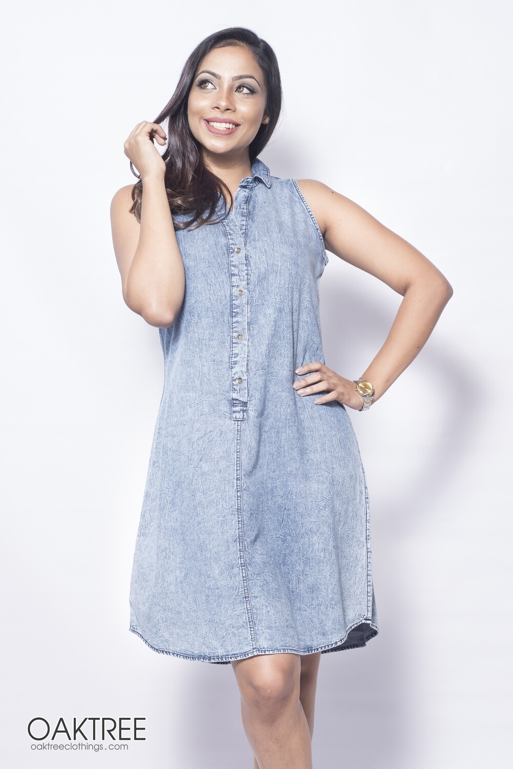 Acid-Wash S/less Dress with Pockets