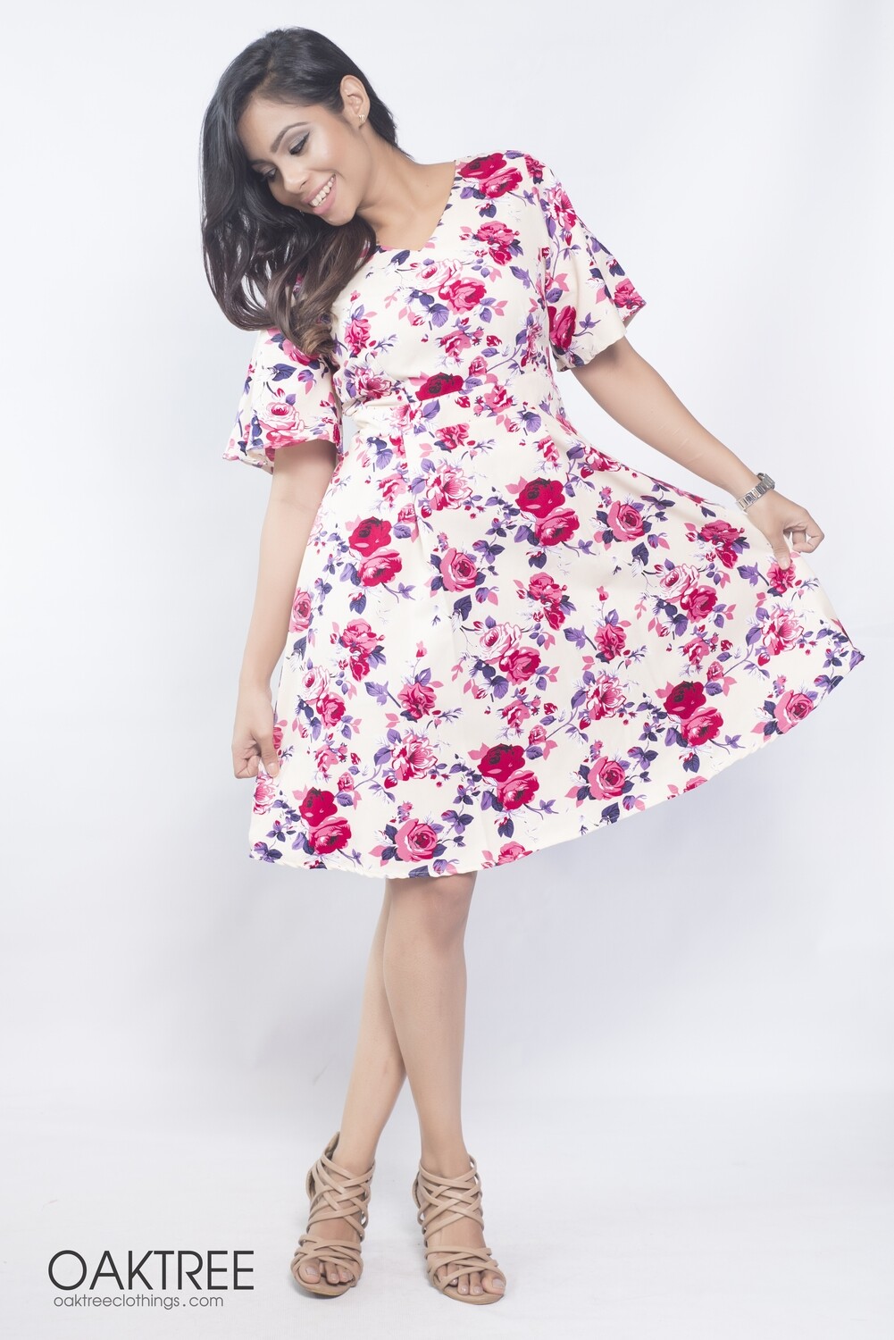 Back knot floral dress