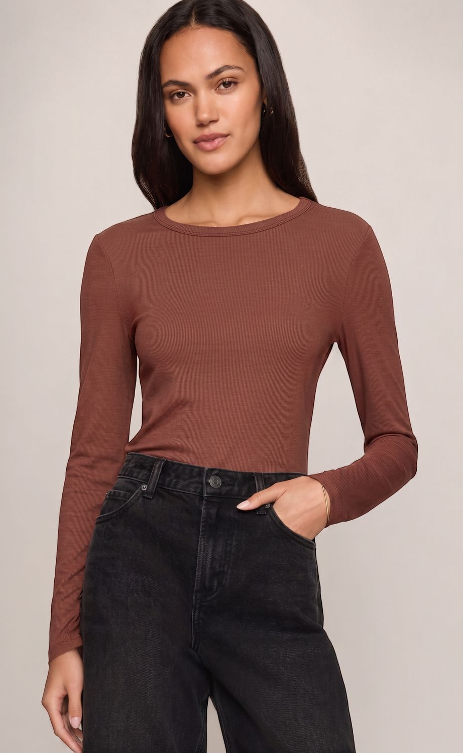 Second Skin Crew LS, Color: Dark Rosewood (DAR), Size: XS