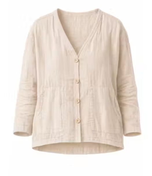 SAFFRON LINEN JACKET WITH WOODEN BUTTONS, Color: NUDE, Size: S