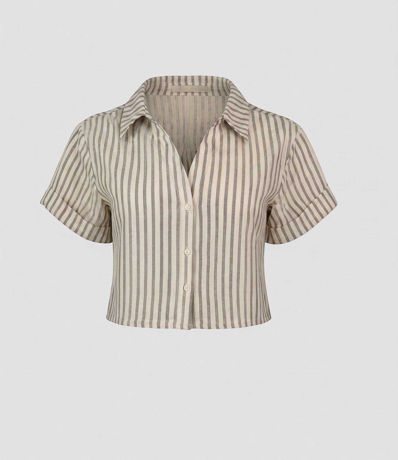 SERAFINA CROPPED SHIRT, Color: OLIVE STRIPE, Size: XS