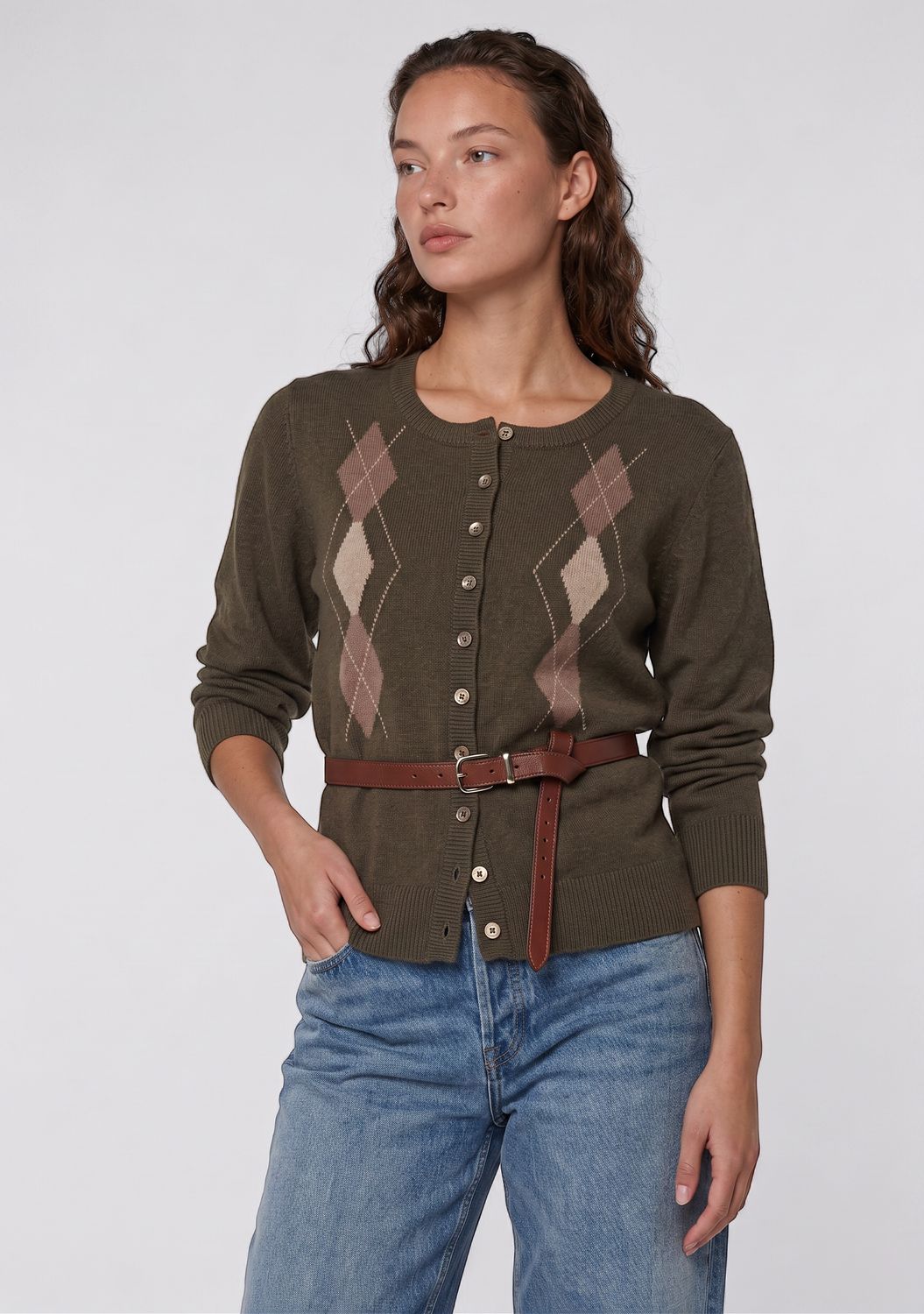 JUDITH, Color: MILITARY GREEN LATTE ARGYLE, Size: XS